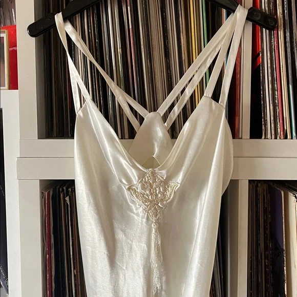 Vintage The Jessica Lynn Collection White Satin Negligée Maxi Long Slip Dress - Picture 4 of 6